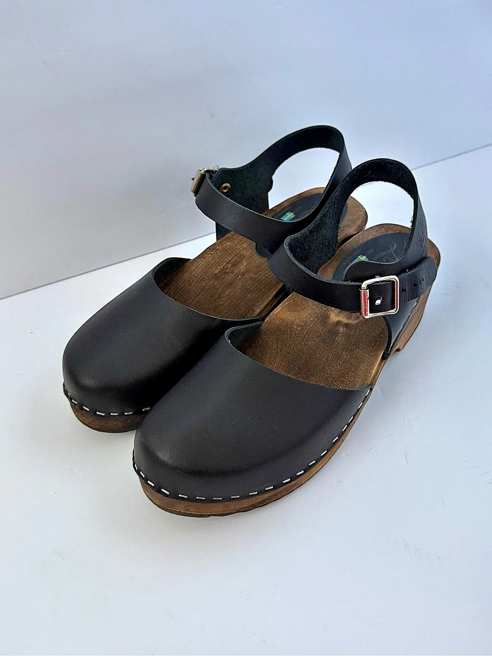 Lotta From Stockholm Low Wood Black Leather Slingback Clogs EU 40 Like New